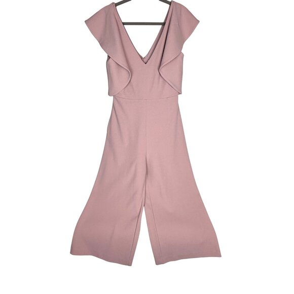 Badgley Mischka Pants - Badgley Mischka Women's V-Neck Jumpsuit Ruffle Crop Wide Leg Size 8